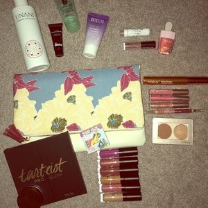 Cute make up makeup bag with makeup and skincare